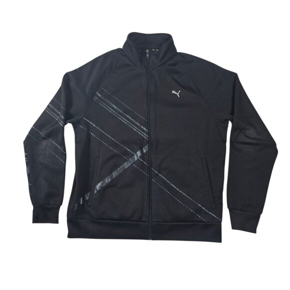 Puma Full-Zip Track Jacket With Graphic Stripes Mens Size XL Black - Picture 1 of 16